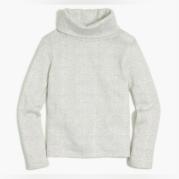 J. Crew Mercantile Glen Plaid Cream Gray Check Funnel neck  Sweater • Medium - Picture 3 of 10